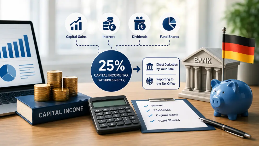 Capital Gains Tax Calculator 1 Capital Gains Tax Calculator Germany showing 25% capital income and withholding tax