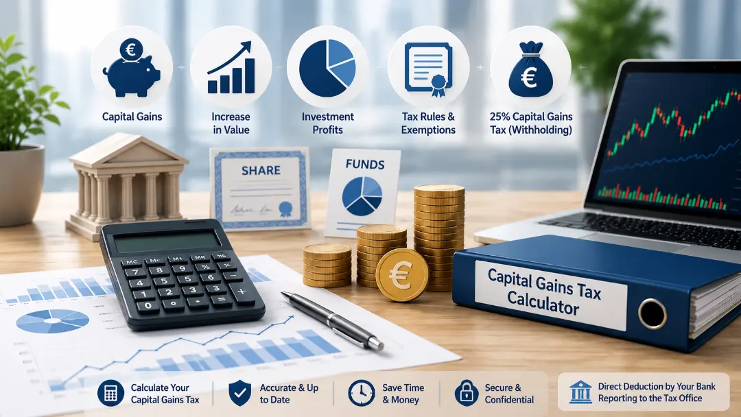 Capital Gains Tax Calculator 2 Capital Gains Tax Calculator Germany for investment income, shares, funds and 25% tax