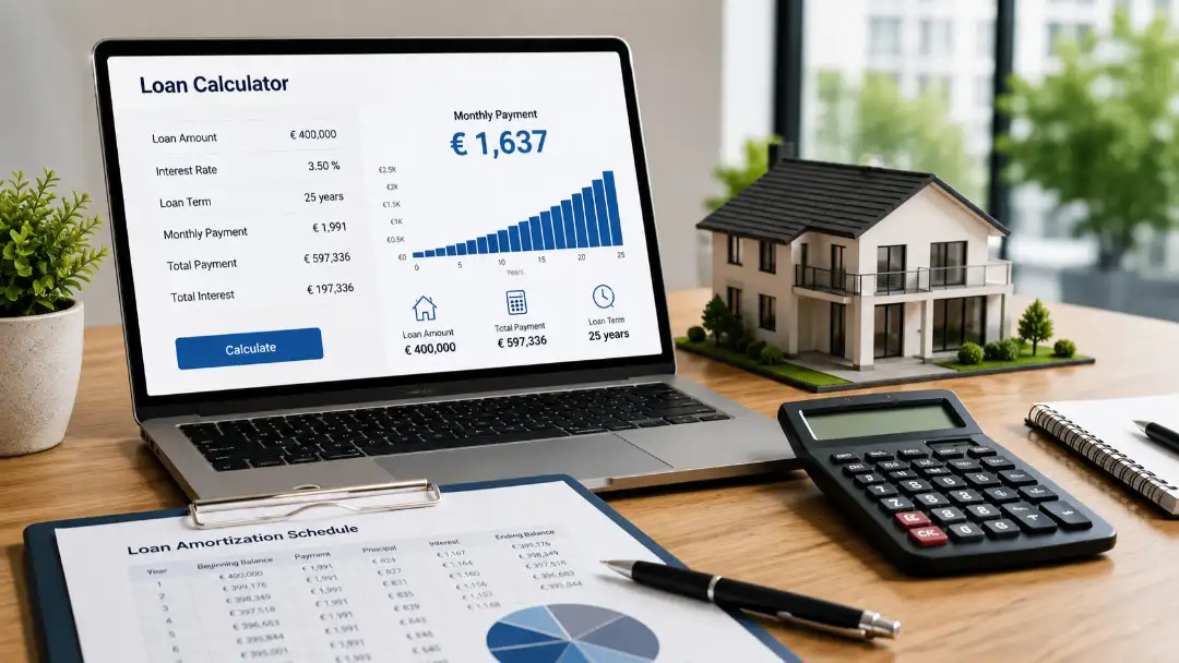 Real Estate Financing Calculator 1 Real estate finance calculator showing mortgage payments, loan interest and financing costs