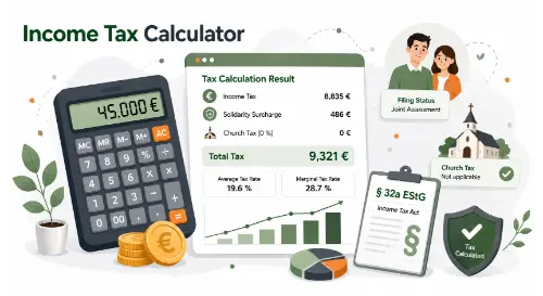 Home 7 Income Tax Calculator for estimating income tax based on taxable income under the German Income Tax Act