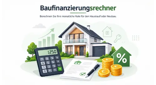 Baufinanzierungsrechner zur Berechnung der monatlichen Rate für Hauskauf und Neubau