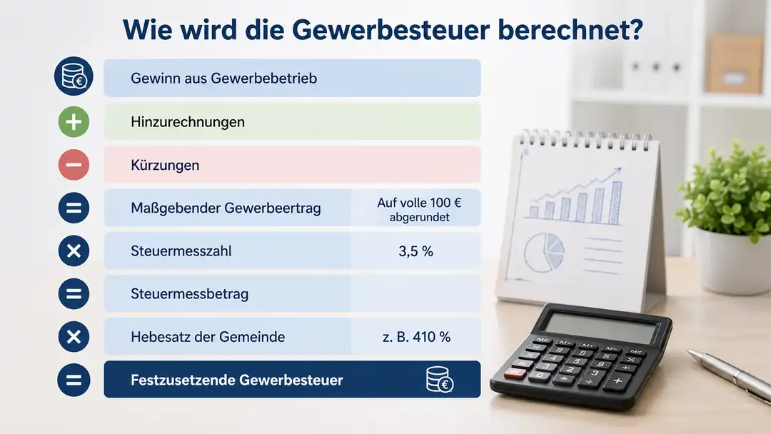 Gewerbesteuer Rechner - Berechnung der Gewerbesteuer mit Steuermesszahl und Hebesatz