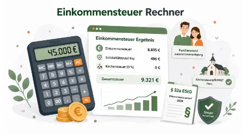 Einkommensteuer Rechner zur Berechnung der Einkommensteuer auf das zu versteuernde Einkommen nach § 32a EStG